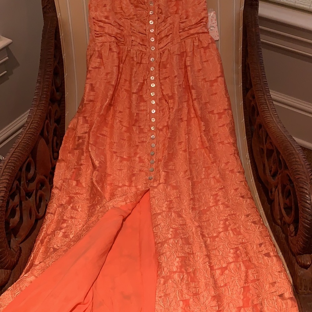 FREE PEOPLE EMBROIDERED MAXI DRESS IN APRICOT STUNNING FULLY LINED SIZE 6 - Picture 11 of 13